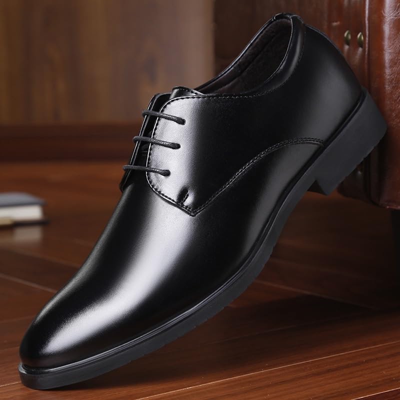 Men's Dress Formal Shoes Lace Up Patent Leather Wingtip Business Working Office Non Slip Rubber Sole Anti-Slip Shoe2