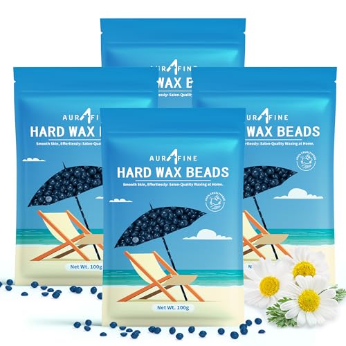 AURAFINE waxing perlen, 400g wachsperlen haarentfernung zur Haarentfernung für empfindliche Haut, Streifenfreie Wachsperlen für den ganzen Körper, Brasilianisches Bikiniwax,Gesicht,Arme, 4er-Pack