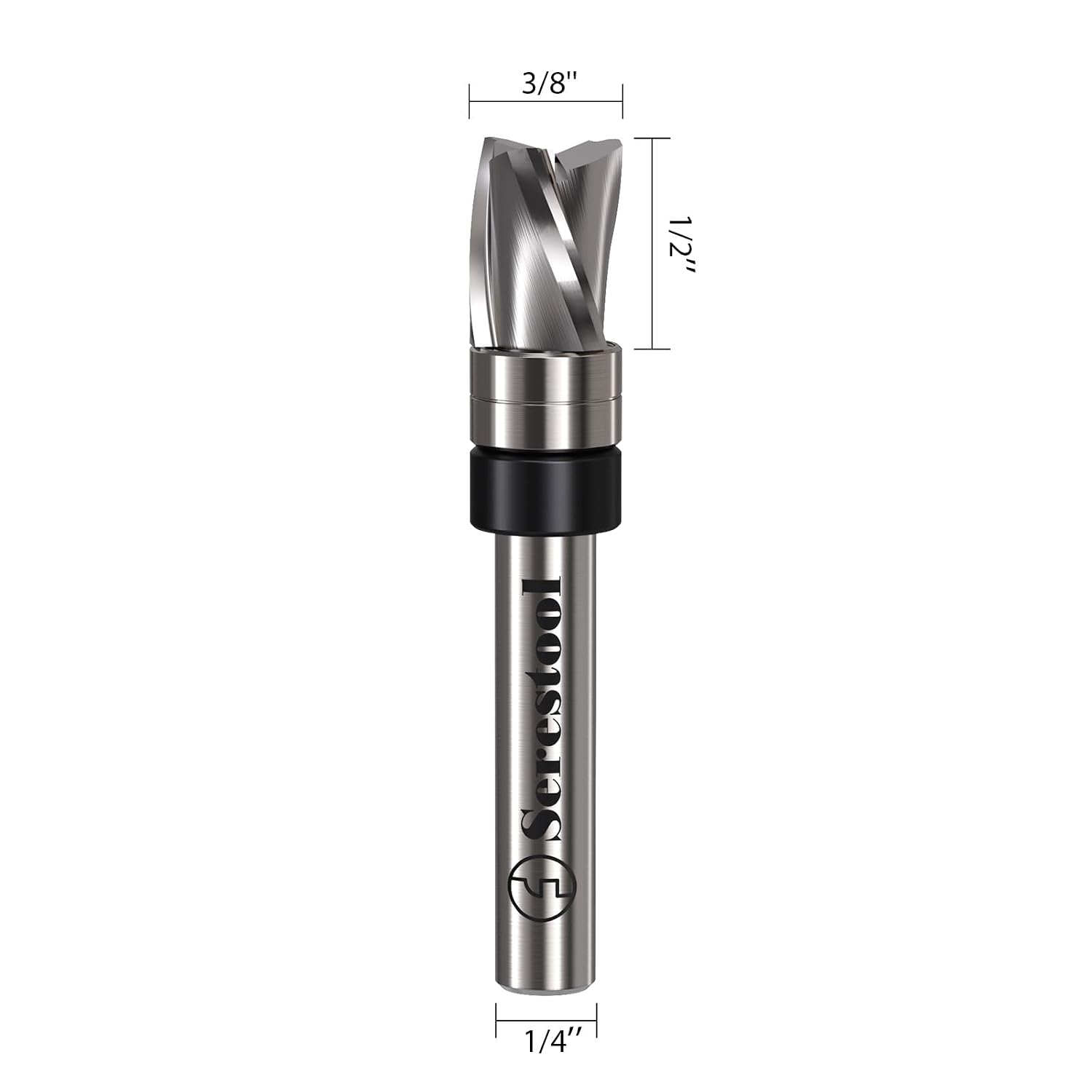 Top Bearing Flush Trim Router Bit 1/4 Shank, 3/8" Cutting Diameter, 1/2" Cutting Length, 3 Flutes Down Cut, Carbide Spiral Pattern Template Bit for Wood Trimming