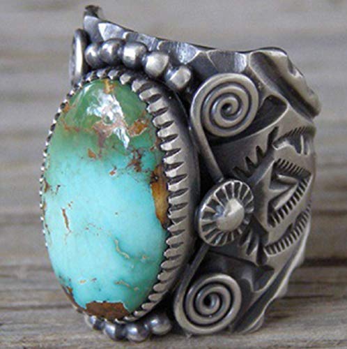 LRGKMCWTOB 925 Sterling Silver Ring Delberto Climbing Oval Cut Natural Turquoise Bridal Ring Women's Ring Size 6-103
