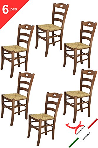 Tommychairs sillas de Design - Set de 6 sillas Savoie 38 Cocina, Comedor, Bar y Restaurante con Estructura en Madera Color Nuez y con Asiento en Paja