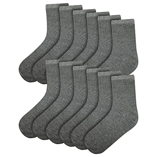 A2Z 4 Kids School Socks Pack Of 6 Boys Girls Children Back to School Cotton Rich Plain Crew - Socks 970 6 Pack Grey 6-9
