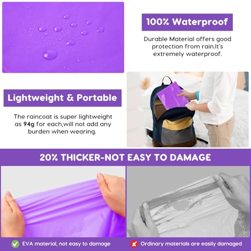 Image of BFONS Rain Ponchos for Kids, Reusable Raincoats for Boys Girls with Hood and Sleeves, Waterproof Rain Jackets for Travel Outdoor Purple 2PCS