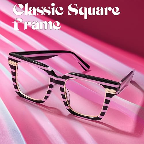 Image of Zeelool Personality Fit Glasses Frame for Women, Square Acetate Eyeglasses Eyewear with Clear Lenses Taylor ZJGX799757-03, Black /Pink