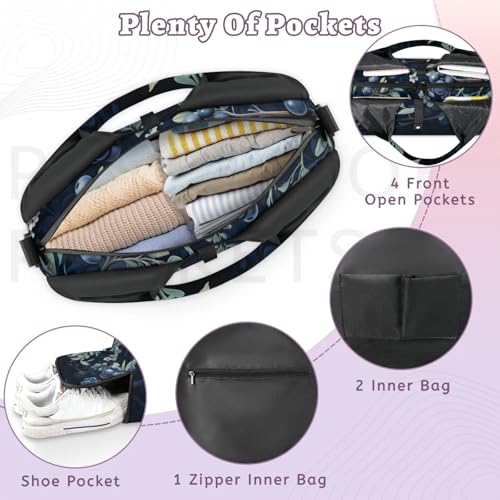 Yoga Tote Bag for Women Fruit Blueberries Beach Bag with Shoe Storage & Yoga Mat Strap Waterproof Weekender Duffle Bag for Travel Fitness Weekend Trips4
