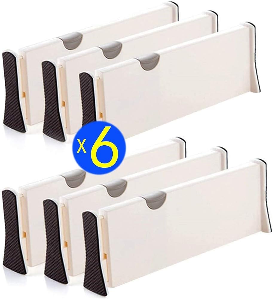 House of Quirk Drawer Plastic Dividers Organizer 6 Pack, Adjustable Separators 4" High Expandable From 14.9-21" For Bedroom, Bathroom, Closet, Clothing, Office, Kitchen Storage (6Pack), Black