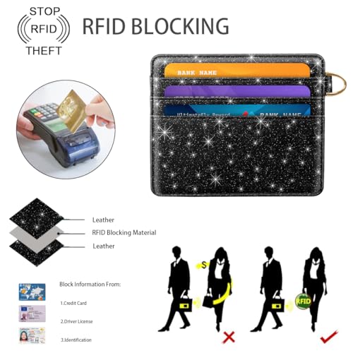 Image of Slim Minimalist Pocket Credit Card Holder Wallet Women | RFID Blocking Lightweight Thin Small Cute Card Cases, Glitter Black