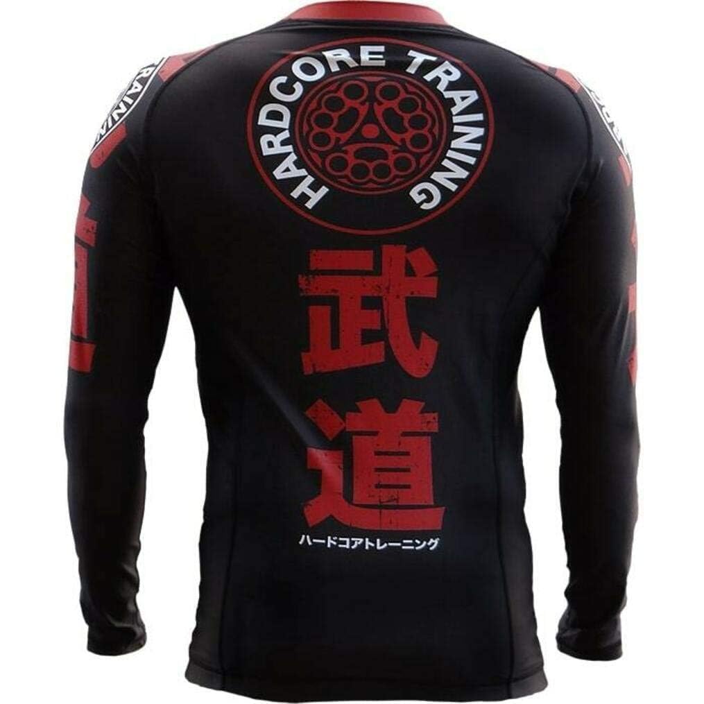 Hardcore Training Rash Guard Mężczyźni Kompresja Koszulka Długi Rękaw BJJ MMA No-Gi Obcisła Grappling Boks (DE/NL/SE/PL, Alfa, 4XL, Regularny, Regularny, Multicolor/Red)