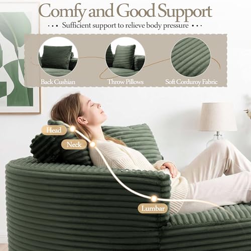 Image of Trustyue Boneless Couch,Comfy Fluffy Sofa Bed,Upholstered Sleeper Sofa with Cup Holder and Throw Pillows,Corduroy Plush Cloud Lounge Chair