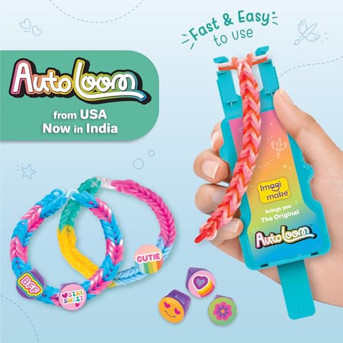 Image of Imagimake Rainbow Loom Beadmoji Bracelet Making Kit | 1200+ Colourful Bands & Beadmoji Beads with Auto Loom Tool | DIY Art & Craft Kit | Creative Gift for Kids 7+