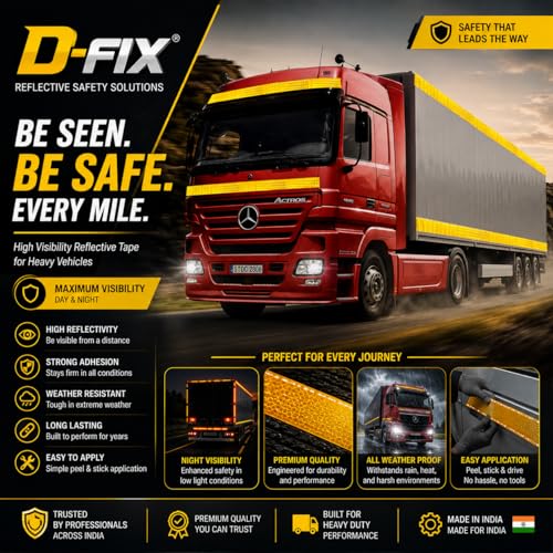 Image of D-fix High Intensity Radium Reflective Tape - 5 Meters in Length - 48mm / 2 inch Width - 1 Roll Per Pack - Car Bike and commercial vehicles Conspicuity reflective warning Tape Reflective tape (Yellow)