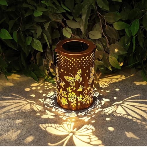 Lanterne Solaire Extérieur, Lampe Solaire Exterieur étanche en Métal, Décoration de Jardin Lanterne Solaire Décorative (Papillon fleurs lanternes solaires)