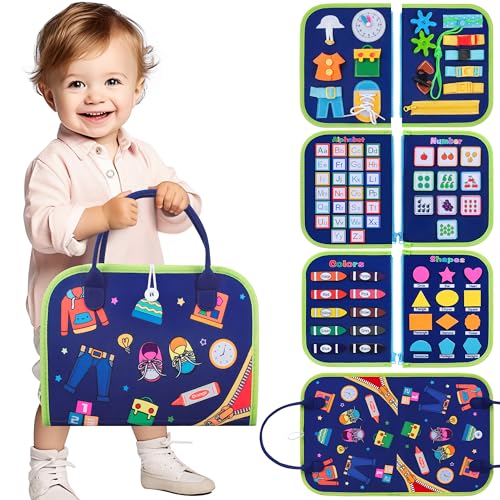 Image of CUKU Busy Board Montessori Toy - Toddler Busy Board for 1 2 3 4 Year Old,Montessori Toys Busy Book Fine Basic Dress Motor Skills - Travel Toys for Travel Car Airplane, Ideal Gift for Boys and Girls