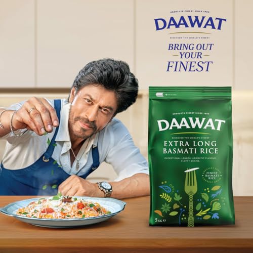 Daawat Extra Long Basmati Rice with Exceptional Length, Aromatic Flavour, Fluffy Grains, Elongates up to 24mm when Cooked, Non-Sticky and Ideal for all types of Dishes - 5Kg