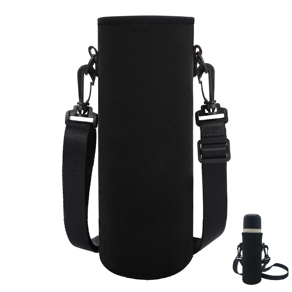 Wskingwa Black Water Bottle Sleeve Neoprene Water Bottle Carrier Cover Bag With Shoulder Strap For Outdoor Hiking Travel Drink Carrying（750Ml）