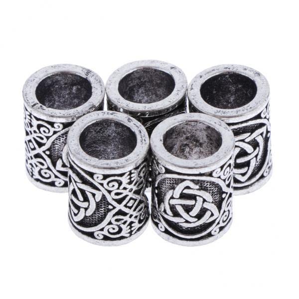 SNAPPSY 10x5 Pieces Antique Silver Norse Rune Beads for Hair Beard DIY Jewelry-image-24