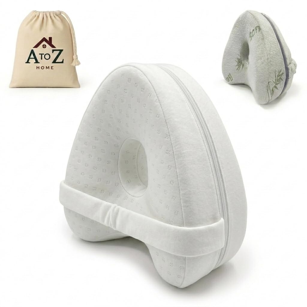 A to Z Home Leg Pillow, Knee Pillow, Pillow for Side Sleepers, Leg Support pillow, Knee pillow for sleeping on side, Bamboo Cover with Extra white Color Pillow Cover and Carry bag