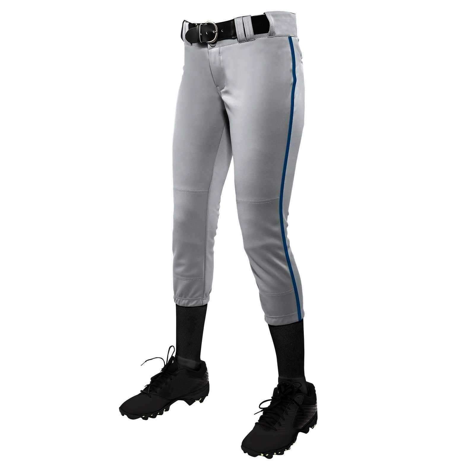 CHAMPRO Youth Tournament Low Rise Piped Fastpitch Softball Pant Grey/Navy XL