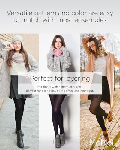 MeMoi Textured Semi-Opaque Footless Tights, Control Top Smoothing Tights for Women, 40 Denier - Sizes Small to Q24