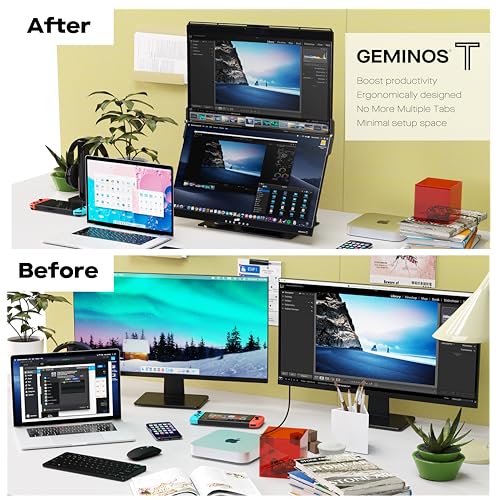 Image of Mobile Pixels 2026 Geminos-T Dual 24 inch Stacked Computer Monitors with 1080P Webcam and Speakers, Vertical Desktop Monitor, Plug and Play, HDMI /USB-A /USB-C (Touchscreen)