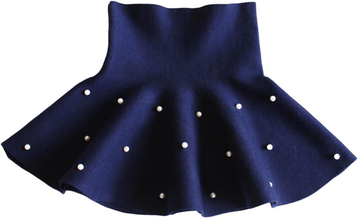 Girls Pearl Beaded Skirt Elastic Waist Flare Mini Skater Casual A Line Short Skirts Soft Stretchy Party Pull On