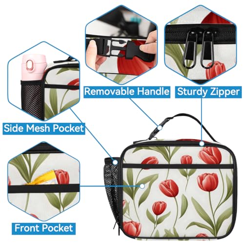 TropicalLife Red Tulips Backpack with Lunch Box Set, Back Pack and Lunch Bag Red Tulips Waterproof Casual Daypack Bag for Work Travel3