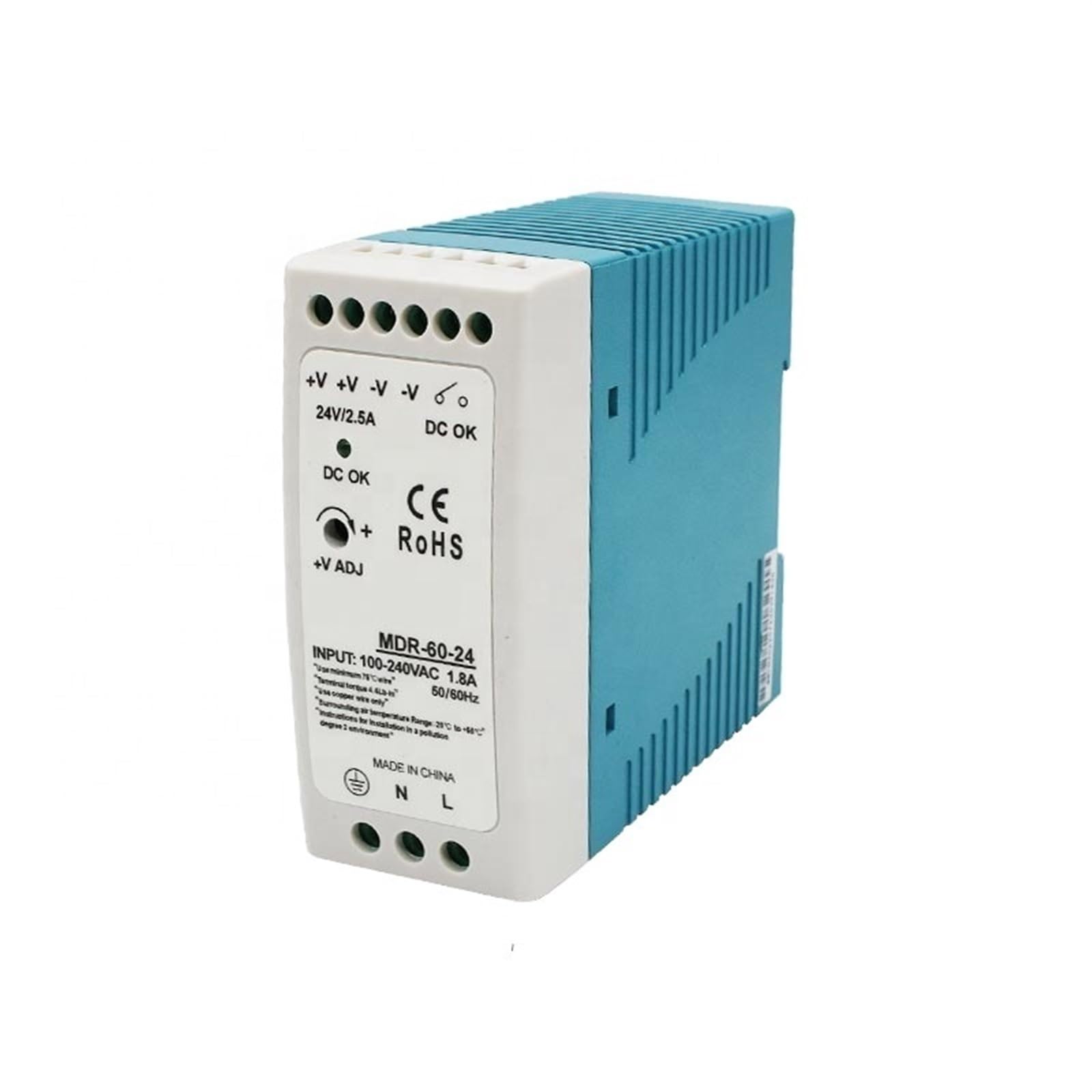 Fuente de alimentación de Carril DIN Fuente de alimentación de 60W DC24V, Voltaje de Salida 1.25A 2.5A 5A 10A MDR-60-24, Transformador de Fuente de alimentación conmutada de Carril DIN(24V)