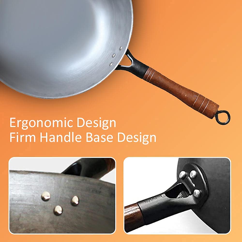 Amazon | 中華鍋 調理用フライパン 鋳鉄製調理用中華鍋 木製蓋付き 12