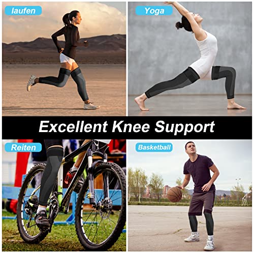 Genouillère Sport Longues pour Hommes Femmes Attelle Genou à Sangles Réglables Antidérapantes 2 Pièces Genouillère Compression pour Déchirure du Ménisque, Arthrite, Mouvement, La course (noir, XXL)