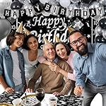 Silver and Black Birthday Decorations for Men Women Boys Girls 80 PCS White Black and Silver Party Decorations Happy Birthday Backdrop Banner Confetti Star White Balloon Arch Tablecloth Party Supplies - Image 5
