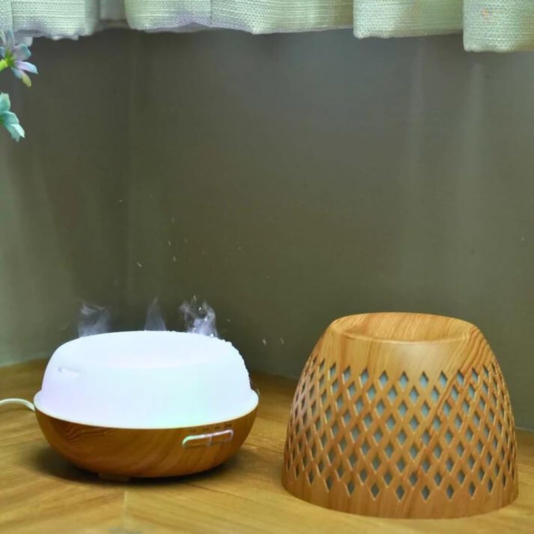 Essential Oil Diffuser, Aromatherapy Diffuser 500ml with Remote Control, 4 Timer & Auto-Off Safety Switch, 7 Color LED Lights Mode, 10 Hours Quiet Humidifier for Bedroom, Office & Home (E.Light Woody)