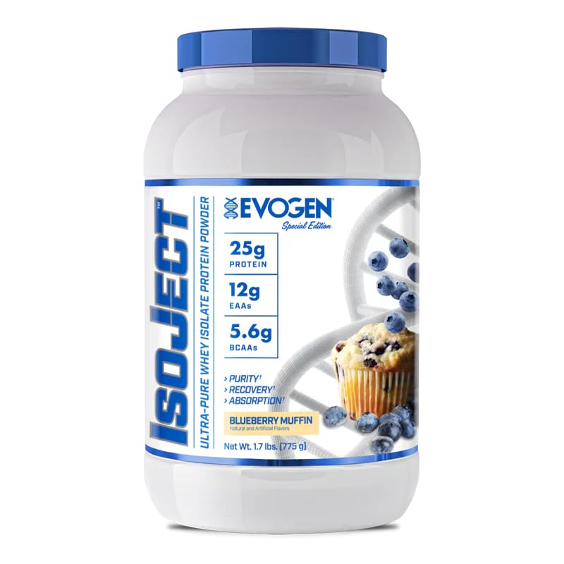 Evogen Isoject - Whey Protein Isolate | Ultra-Pure Whey Protein Powder with Ignitor Enzymes, BCAAs, and EAAs | Enhanced Absorption & Recovery | Blueberry Muffin | 25 Servings