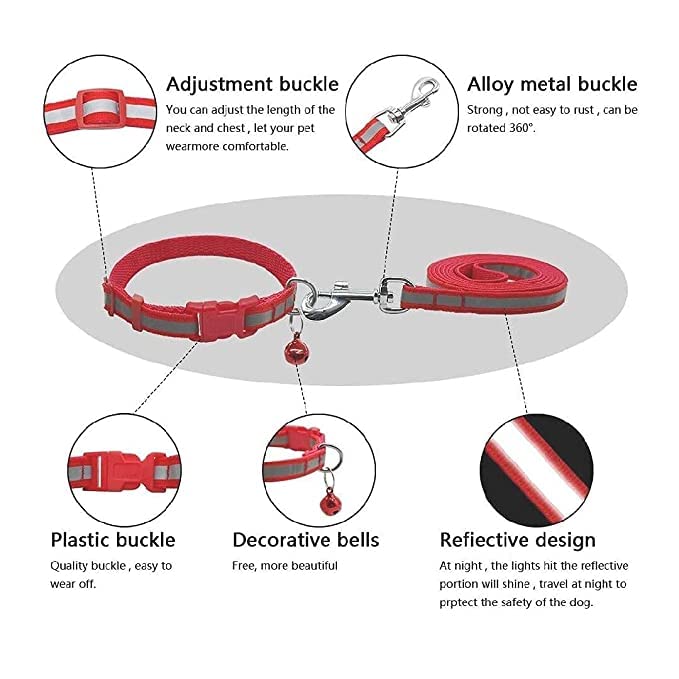 Image of 10MM Reflective Nylon Collar and Leash with Quick Release and Breathable Collar Set Ideal for Puppies /Dogs and Cats (Multicolor, Pack of 1 Piece)