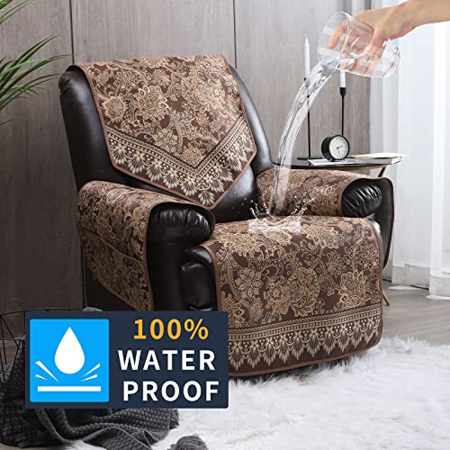 Deluxe Recliner Chair Covers Non Slip Waterproof Large Recliner Covers For Leather Recliner,Electric Reclining Chair Covers For Living Room Dog Sofa Recliner Cover Furniture Protective Cover (Brown) #TOP1