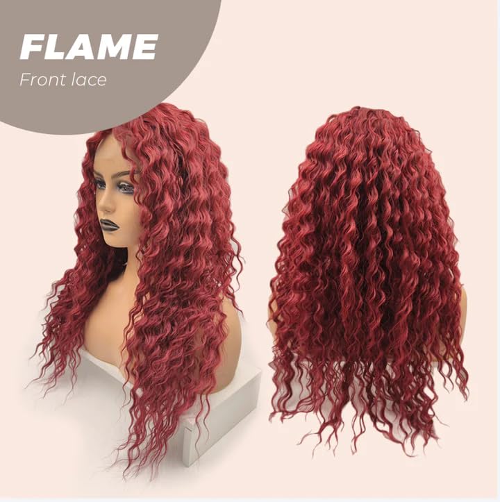 Miniatura 6 de Peluca de encaje frontal flama, extra rizada, color rojo, afro, para mujer, pelucas sintéticas naturales para uso diario (pelucas de cabello natural)