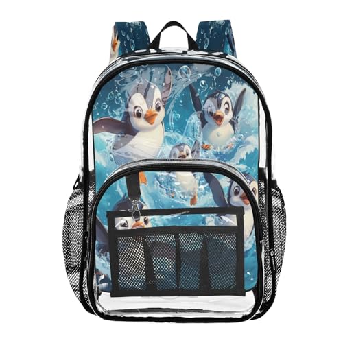 PVC Cartoon Penguin Underwater Swim Boys Girls School See Through Bag Clear Transparent Waterproof Backpack