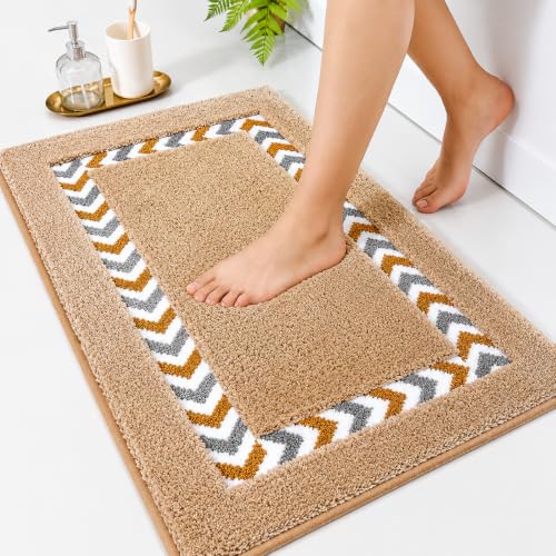 Image of Roseate Race Track Super Soft Anti Skid (40x60 cm) Super Absorbent Mats Microfibre 2000 GSM Mat for Bathroom /Bedroom /Kitchen /Door Mat /Floor Mat (Beige) Pack of 1