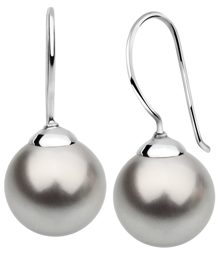 Nenalina Ohrringe Silber 925 Damen Ohrhänger mit Glas Perlen 12 mm hellgrau