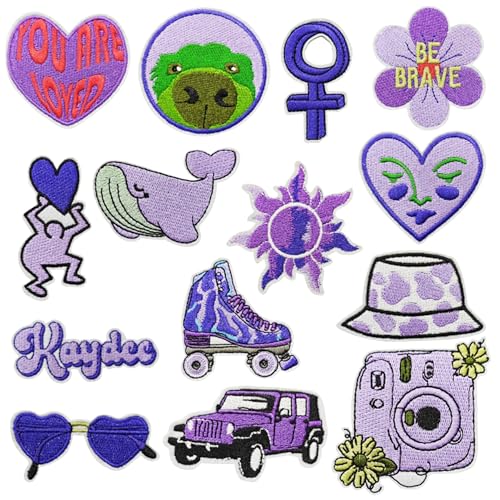 Attuslla 12 PCS Broderie Patch Thermocollant, Violet Autocollant de Patch Appliques Ecussons à Coudre Transferts Ecusson Thermocollant ou Ecusson à Coudre...