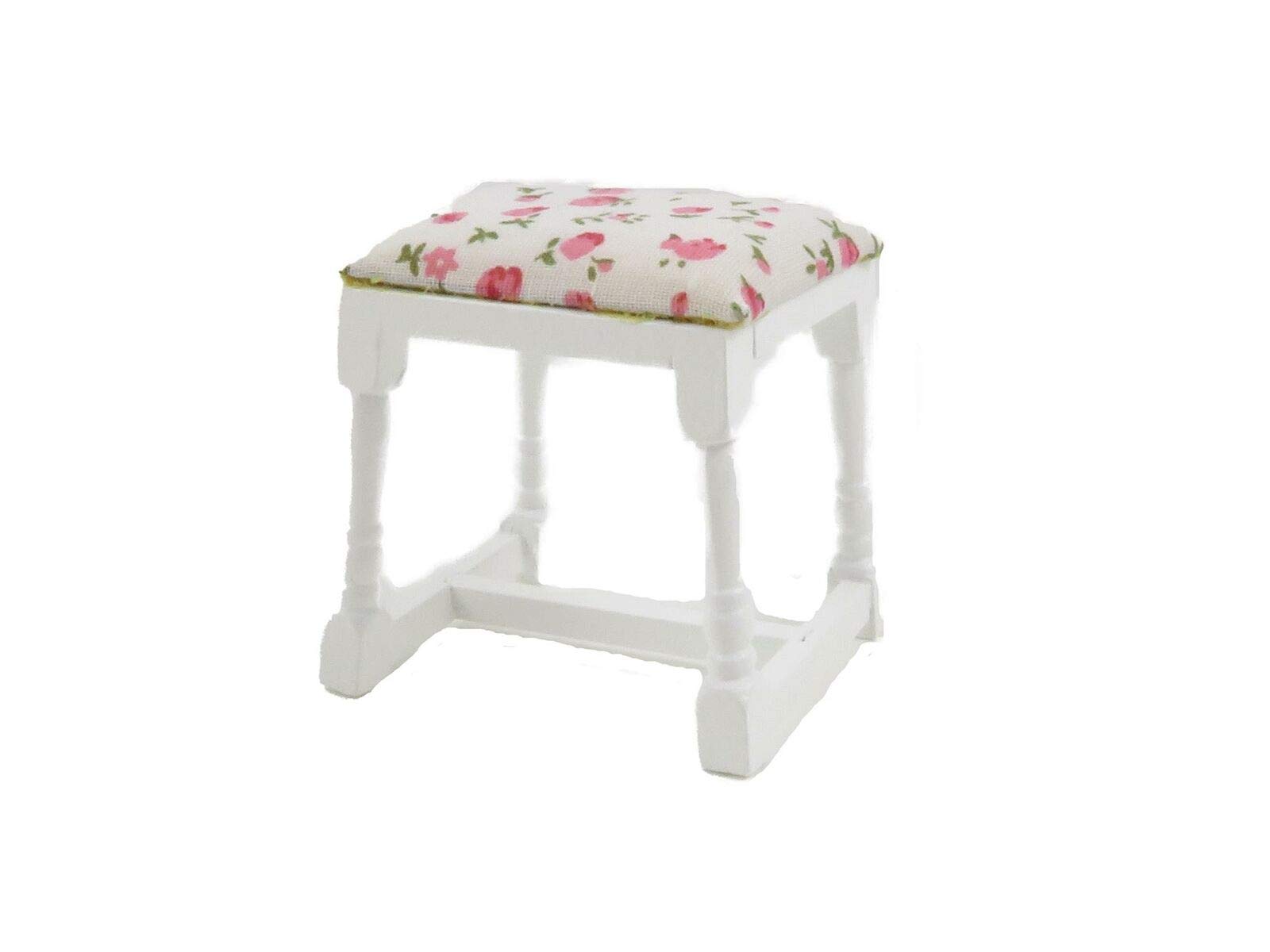 Melody Jane Dolls House White Dressing Table Stool Floral Seat Miniature Bedroom Furniture