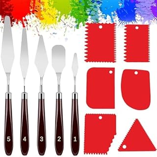 Lonimia Palette Knife Set, 11 Pieces Structural Paste Fine Spatula Palette Knife Set, 6 Structural Paste Spatula 5 Oil Painting Palette Knife Glue Application Spatula for Painting, Art Supplies (5pcs)