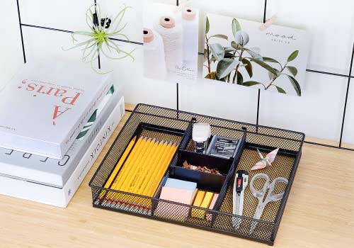 Caxxa Mesh 3 Slot Desk Drawer Organizer With Two Adjustable Dividers - Black #TOP5