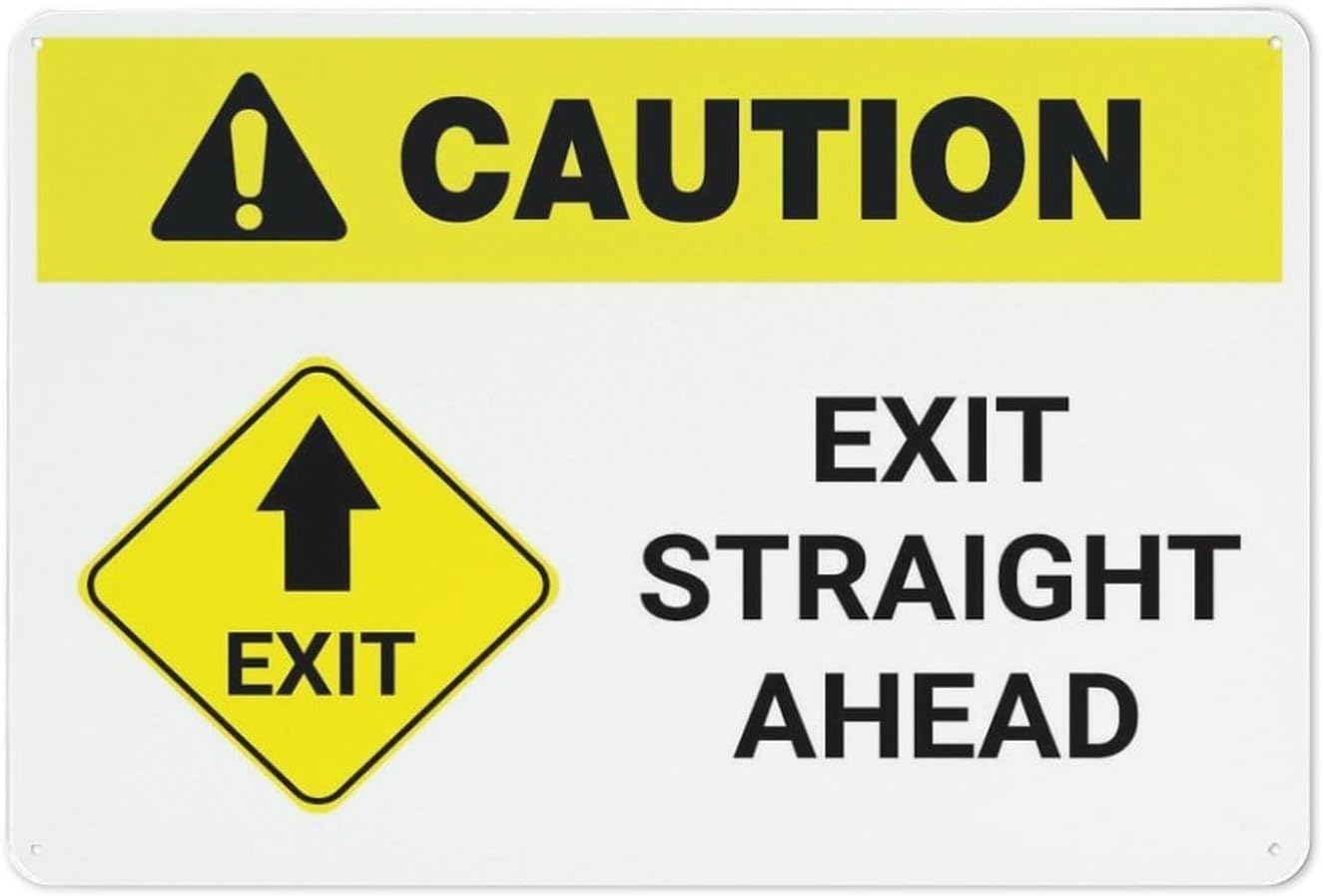 Straight Ahead Exit Direction Guide Sign, Durable Aluminum Plate, Public Building Evacuation Wayfinding Notice Indoor Outdoor Use, 8x12 Inch