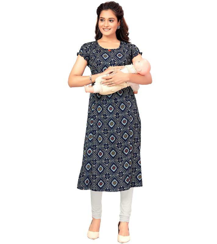 Image of RITIJYA Poly Cotton Straight Feeding Kurtis for Women with Zip | Maternity Kurta for Nursing & Pregnancy