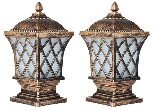 Image of Generic Antique Aluminium Outdoor Gate Light for Main Gate and Pilla Cross Lattice Waterproof Exterior Post Lamp for Brass Finish (Bulb Not Included) Pack of 2