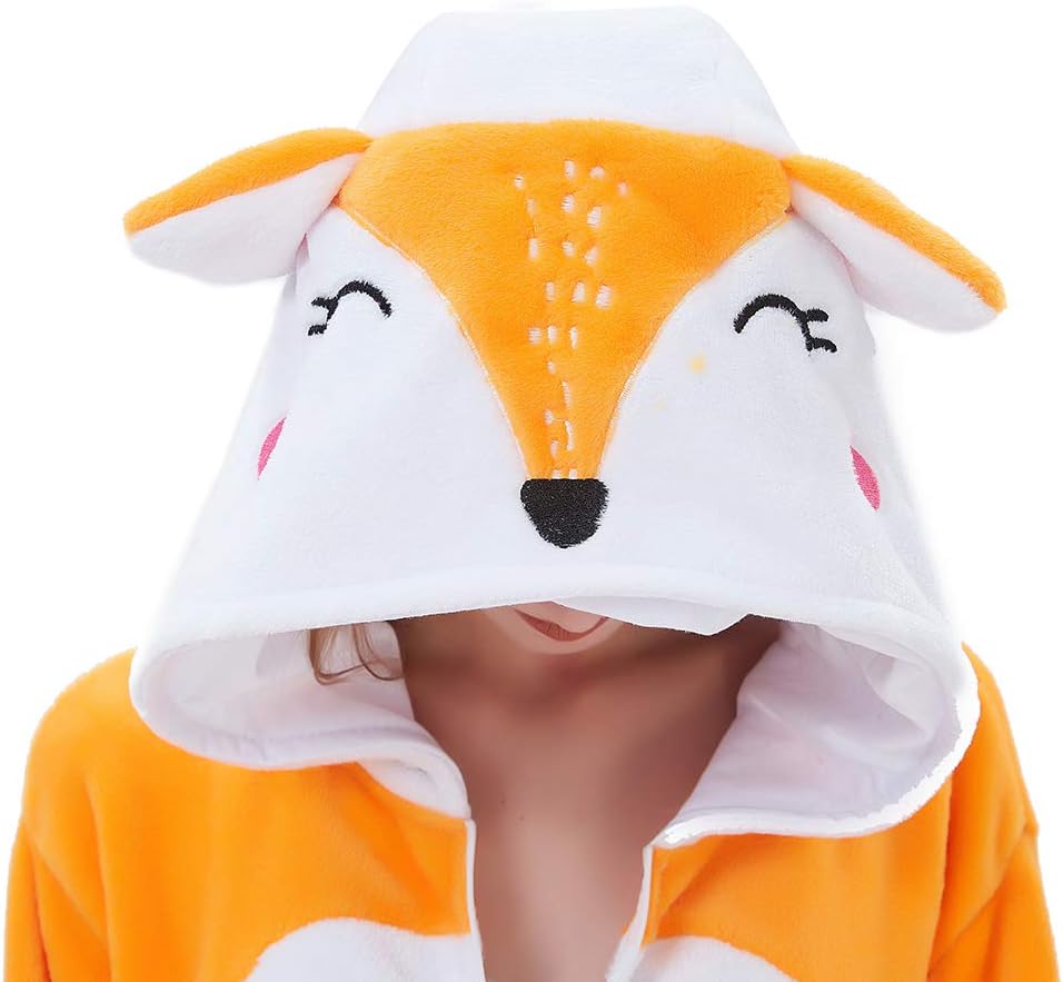 ABENCA Kids Fox Onesie Fleece Pajamas Christmas Halloween Animal Cosplay Sleepwear Costume