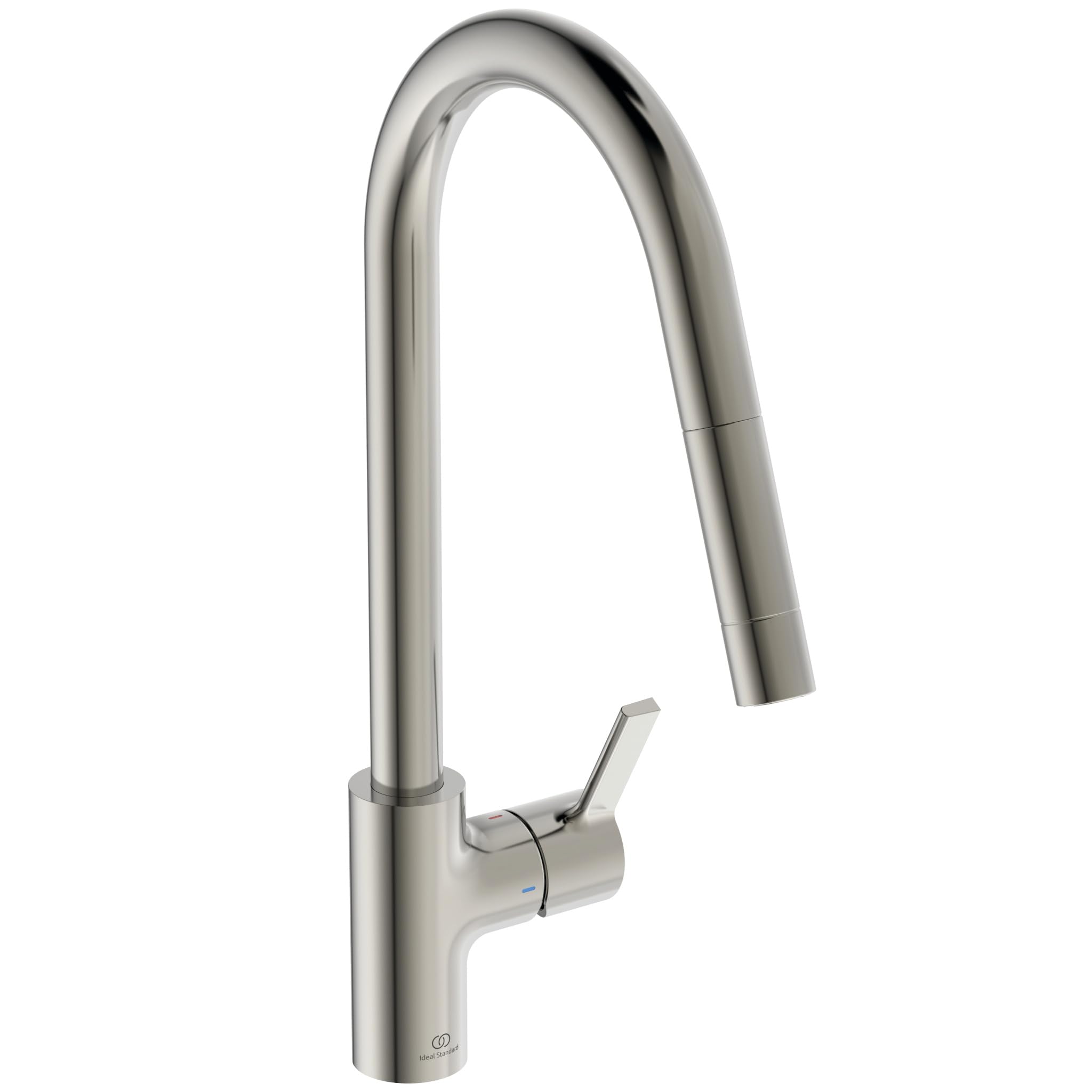 Ideal Standard – Gusto Mitigeur de cuisine, Bec rond en C, avec vaporisateur extractible, bec pivotant à 360°, facile à installer avec la fixation EasyFix+, Silver Storm