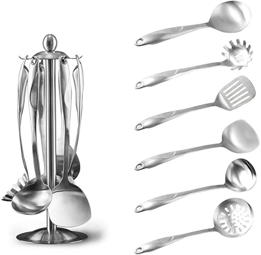 NGDFGR 7Pcs Kitchen Utensils 304 Stainless Steel Cooking Tool Sets-Soup Ladle Spoon Pasta Server Strainer Kitchenware,