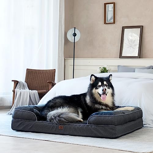 EHEYCIGA Orthopädisches Hundebett Grosse Hunde, 112x81cm, Memory Foam Hundekorb XL, Waschbar Hundesofa Wasserdicht rutschfest, Hundecouch mit Hohem Rand, Dunkelgrau