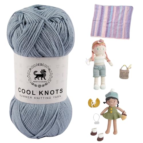 Image of NESTNHAVEN Polyester Blend Cool Knots, Hand Knitting Yarn (1 Ball 100G) - Luxury Yarn For Crochet, Amigurumi, Embroidery, Toys, Garments, Flowers And Hobby Projects (Grey)